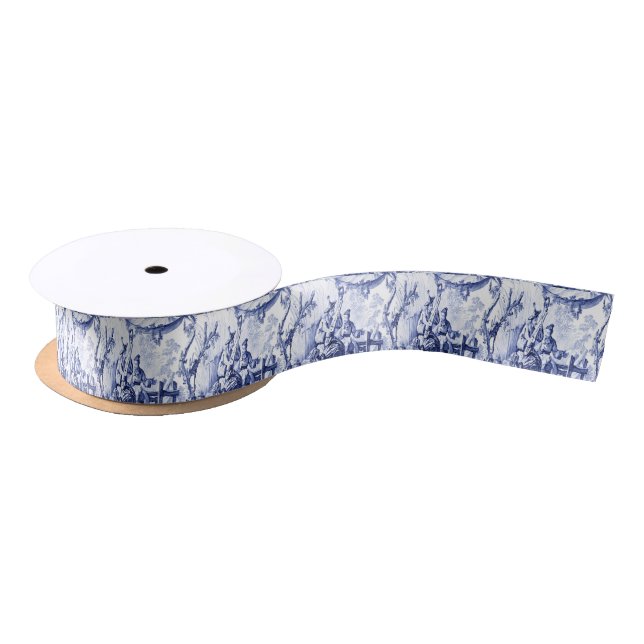 Blue and White Chinese Chinoiserie Satin Ribbon (Spool)