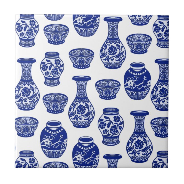Blue and White Chinese Porcelain Pottery Vases Tile (Front)