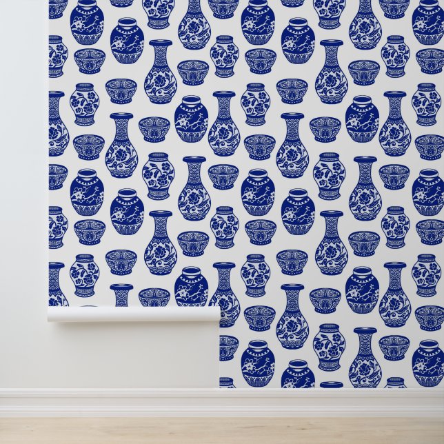 Blue and White Chinese Porcelain Pottery Vases Wallpaper (Application)