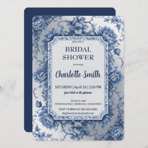 Blue and white Chinoiserie antique bridal shower Invitation