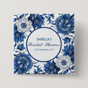 blue and white Chinoiserie antique Pattern bridal 15 Cm Square Badge