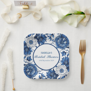 blue and white Chinoiserie antique Pattern bridal Paper Plate