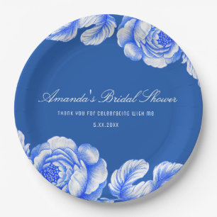 Blue and White Chinoiserie Bridal Shower Paper Plate