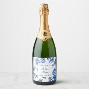 Blue and White Chinoiserie Bridal Shower Sparkling Wine Label
