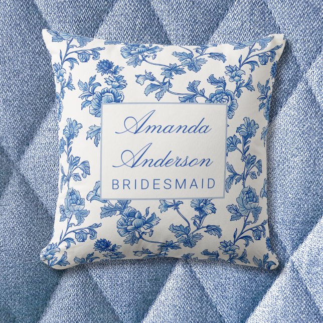 Blue and White Chinoiserie Bridesmaid Gift Cushion (Creator Uploaded)