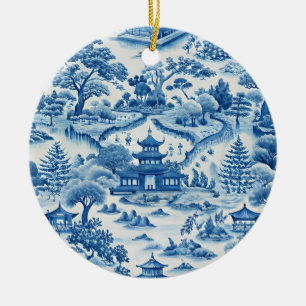Blue and white chinoiserie christmas ceramic tree decoration