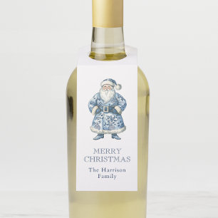 Blue and White Chinoiserie Christmas Santa Bottle Tag