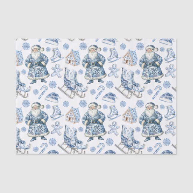 Blue and White Chinoiserie Christmas Santa Tissue Paper (Front)