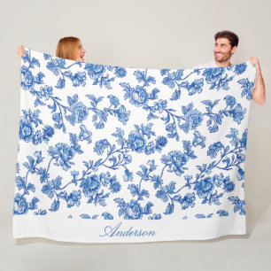 Blue and White Chinoiserie Custom Name Fleece Blanket