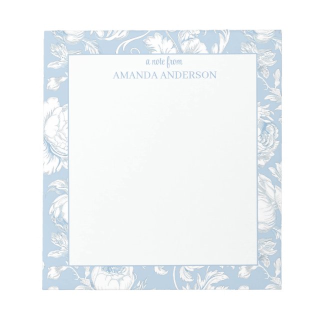 Blue and White Chinoiserie Custom Name Notepad (Front)