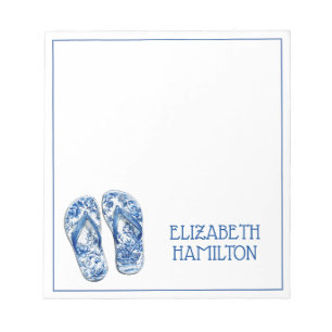 Blue and White Chinoiserie Flip Flops Notepad