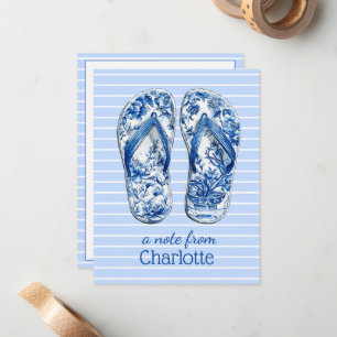 Blue and White Chinoiserie Flip Flops on Stripes Card