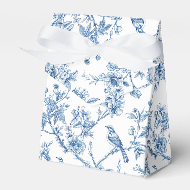 Blue and White Chinoiserie Floral Birds Favour Box (Front Side)
