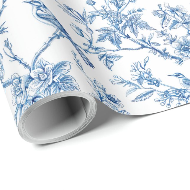 Blue and White Chinoiserie Floral Birds Wrapping Paper (Roll Corner)