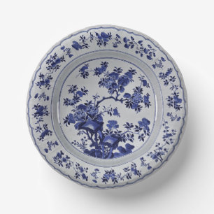 Blue and White Chinoiserie Floral Faux China Paper Plate