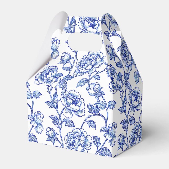 Blue and White Chinoiserie Floral Flowers Favour Box (Front Side)