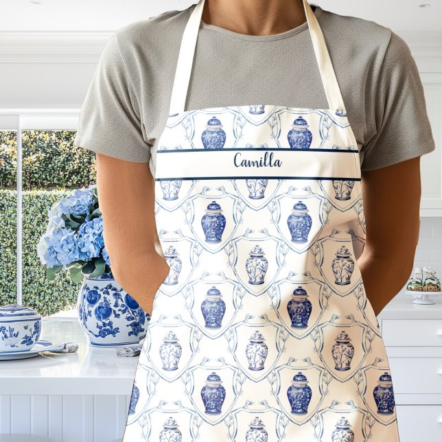 Blue and White Chinoiserie Ginger Jars Apron (Ginger Jar Apron)