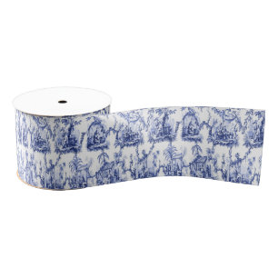 Blue and White Chinoiserie Grosgrain Ribbon