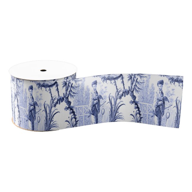 Blue and White Chinoiserie Grosgrain Ribbon (Spool)