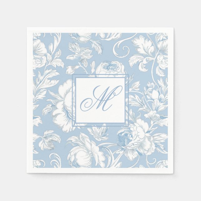 Blue and White Chinoiserie Monogram  Napkin (Front)