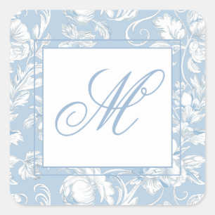 Blue and White Chinoiserie Monogram  Square Sticker
