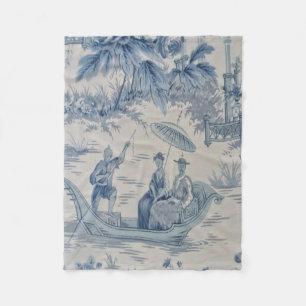 Blue and White Chinoiserie Oriental Fleece Blanket