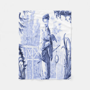 Blue and White Chinoiserie Oriental Fleece Blanket