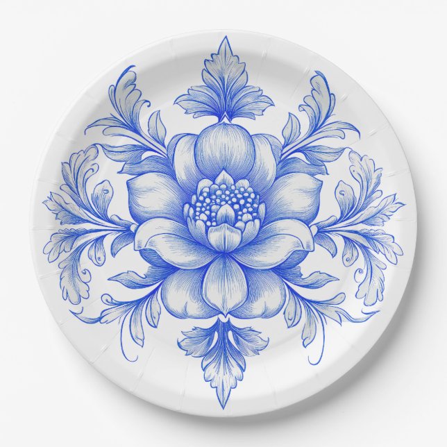 Blue and White Chinoiserie Paper Plate (Front)