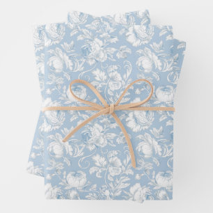 Blue and White Chinoiserie Pattern Wrapping Paper Sheet