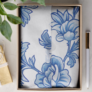 Blue and White Chinoiserie Rose Peony Tissue Paper
