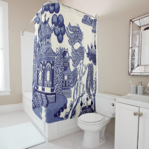 Blue and White Chinoiserie Shower Curtain
