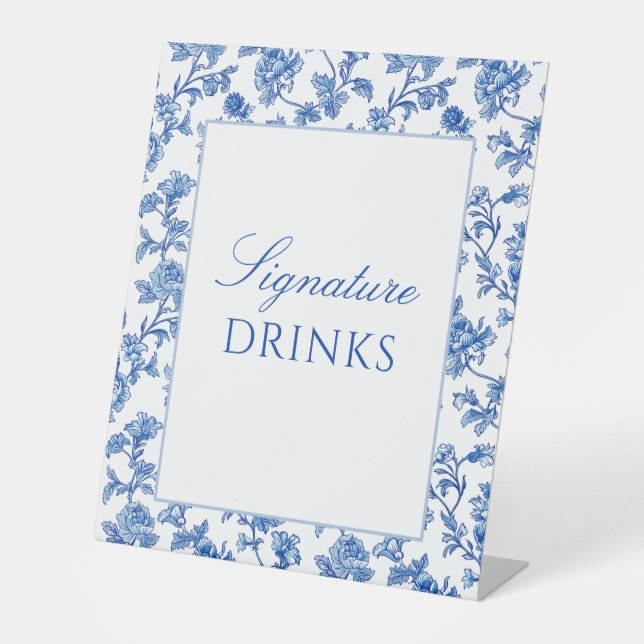 Blue and White Chinoiserie Signature Drinks  Pedestal Sign (Front)
