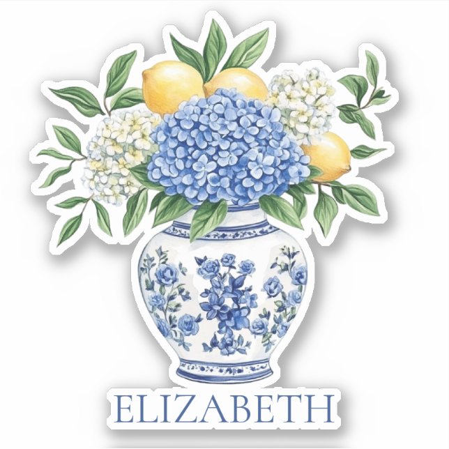 Blue and White Chinoiserie Vase With Hydrangeas (Front)
