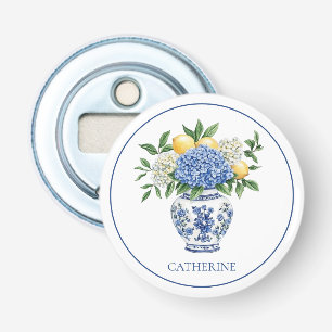 Blue and White Chinoiserie Vase With Hydrangeas Bottle Opener