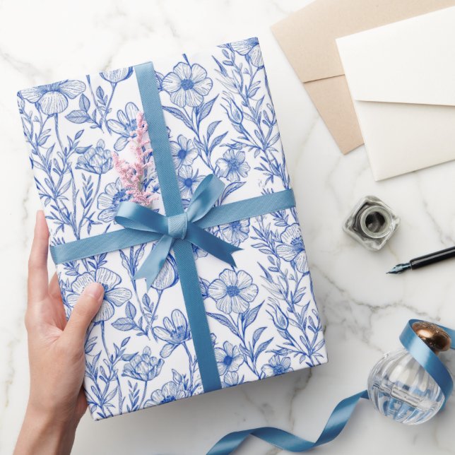 Blue and White Chinoiserie Wildflower Wrapping Paper (Gifting)