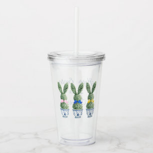 Blue and White Chinoiserie With Rabbit Topiaries Acrylic Tumbler