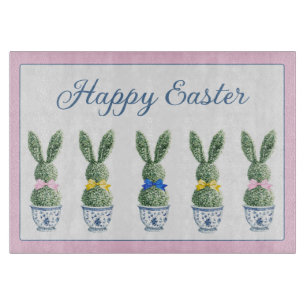 Blue and White Chinoiserie With Rabbit Topiaries Cutting Board