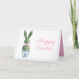 Blue and White Chinoiserie With Rabbit Topiary Card