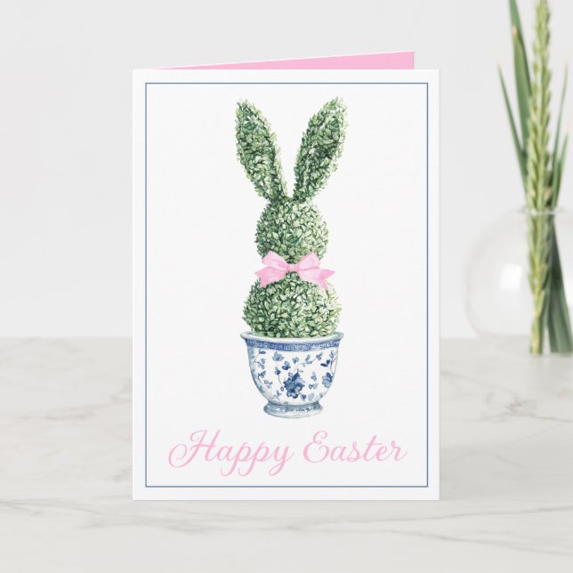 Blue and White Chinoiserie With Rabbit Topiary Card (Front)