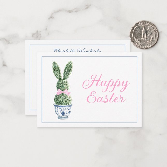 Blue and White Chinoiserie With Rabbit Topiary Card (Front/Back In Situ)