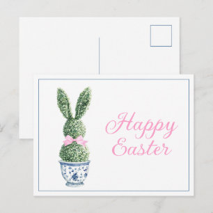 Blue and White Chinoiserie With Rabbit Topiary Holiday Postcard
