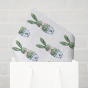 Blue and White Chinoiserie With Rabbit Topiary Tissue Paper