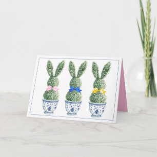 Blue and White Chinoiserie With Rabbits Topiary Card