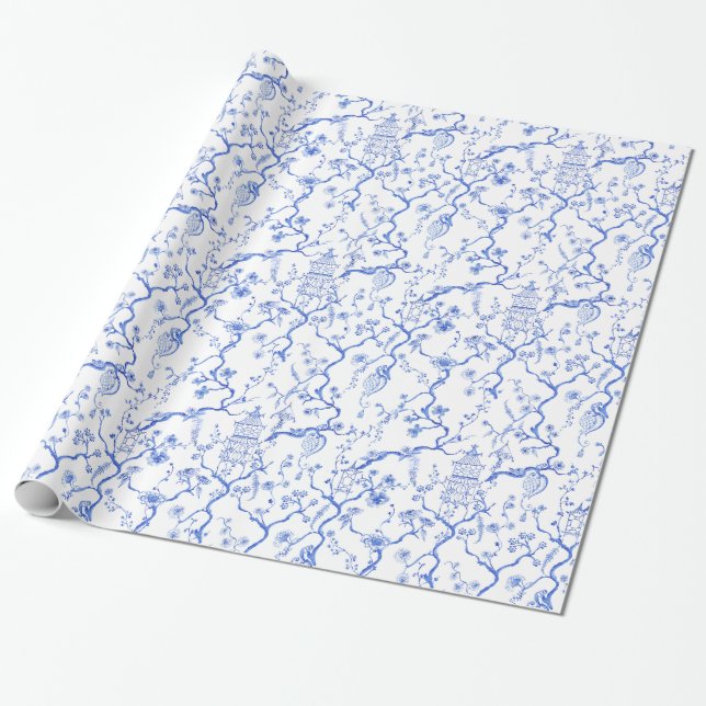 Blue and White Chinoiserie Wrapping Paper (Unrolled)