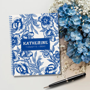 Blue and white chinoiseries floral pattern trendy notebook