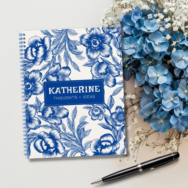 Blue and white chinoiseries floral pattern trendy notebook (Creator Uploaded)
