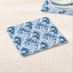 Blue and White Chinoserie Series Design 3 Square Paper Coaster