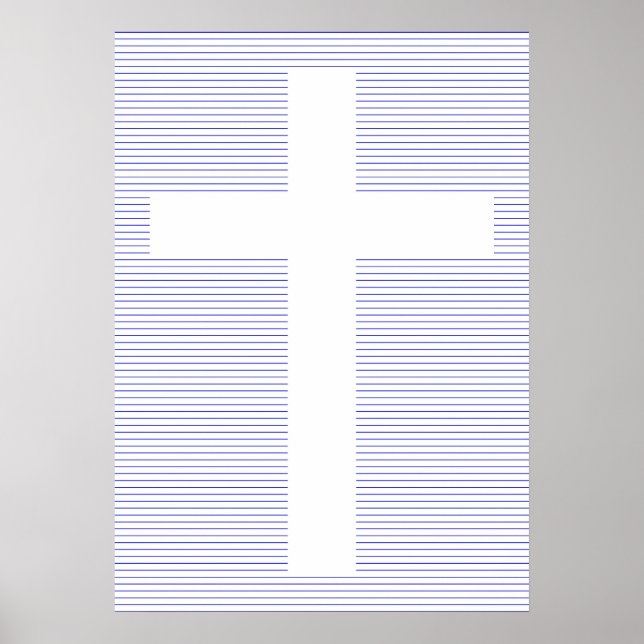 Blue and White Christian Cross Minimalist Line Art Poster (Front)