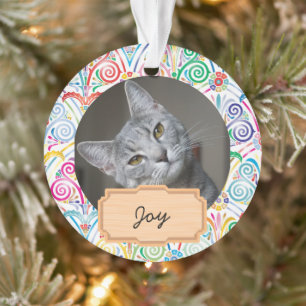 Blue and White christmas holiday Custom cat Photo  Ornament