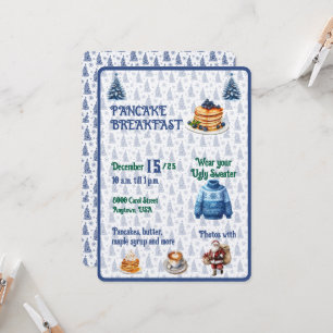 Blue and White Christmas Pancake Breakfast Invitation